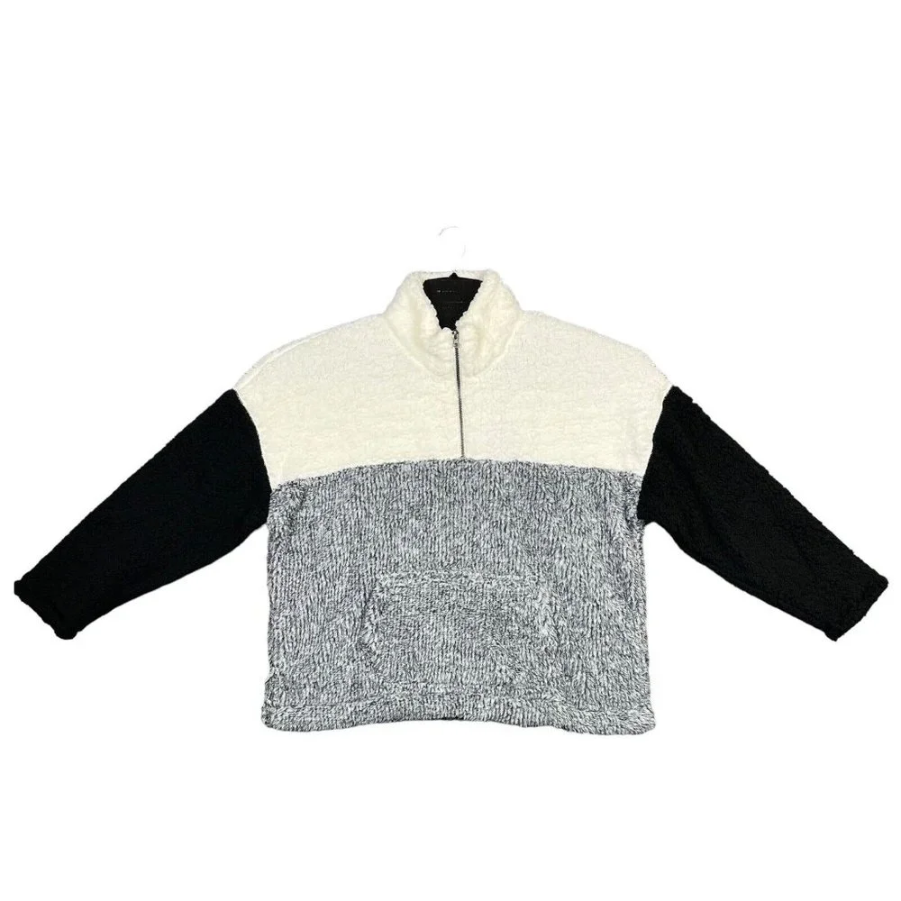 True Craft Womens Sherpa Pullover Sweater Size 1X‎ Black Gray Warm & Comfy